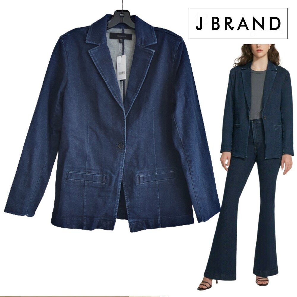 J Brand CIVILITY One-Button Stretch Denim Blazer Jacket Blue S NWT